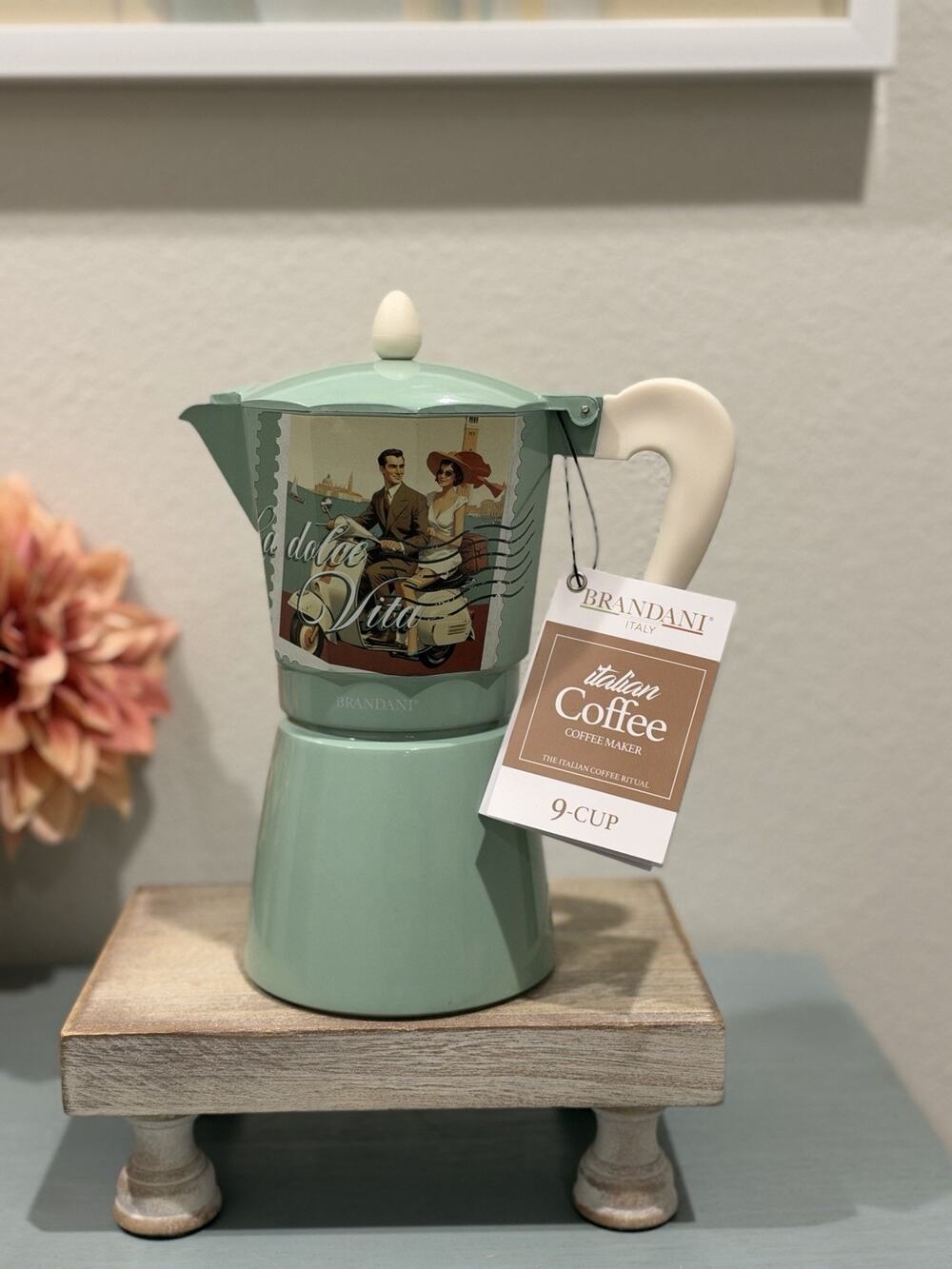 Brandani La Dolce Vita Mint Green Italian Retro Design Moka Pot Coffee 9cups
